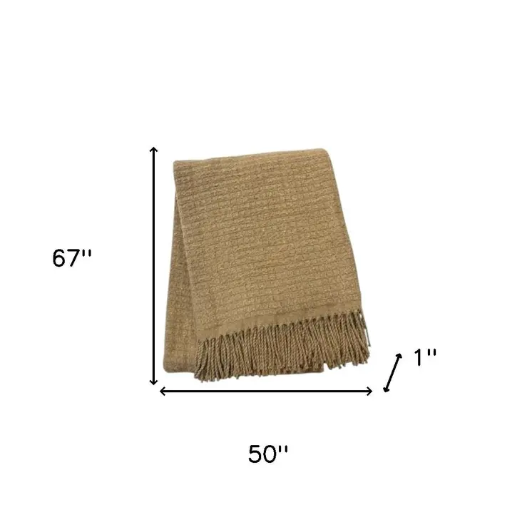 50" X 67" Stone Cotton Blend Woven Throw Blanket with Fringe