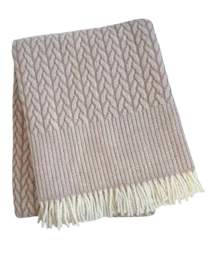 55" X 70" Dusty Rose Cotton Blend Woven Plush Throw Blanket with Fringe
