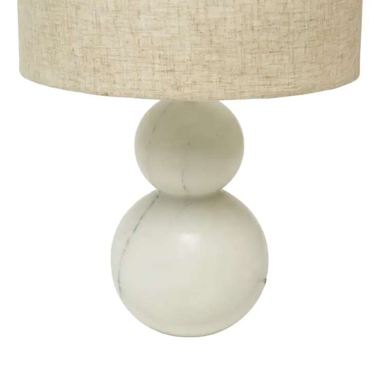 18" Distressed White Marble Round Table Lamp With White Drum Shade