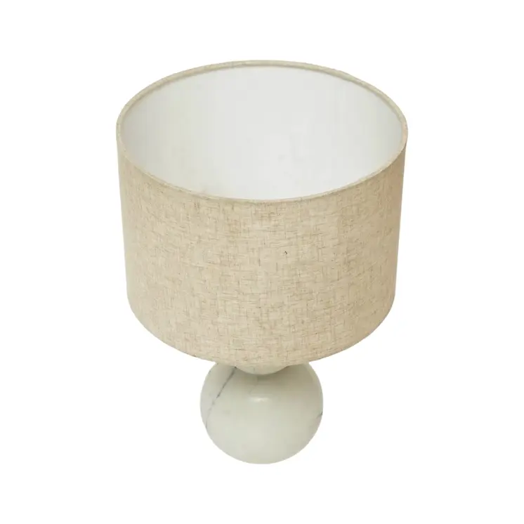 18" Distressed White Marble Round Table Lamp With White Drum Shade