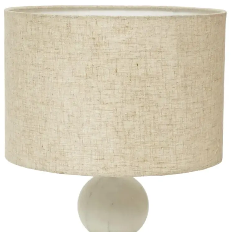 18" Distressed White Marble Round Table Lamp With White Drum Shade