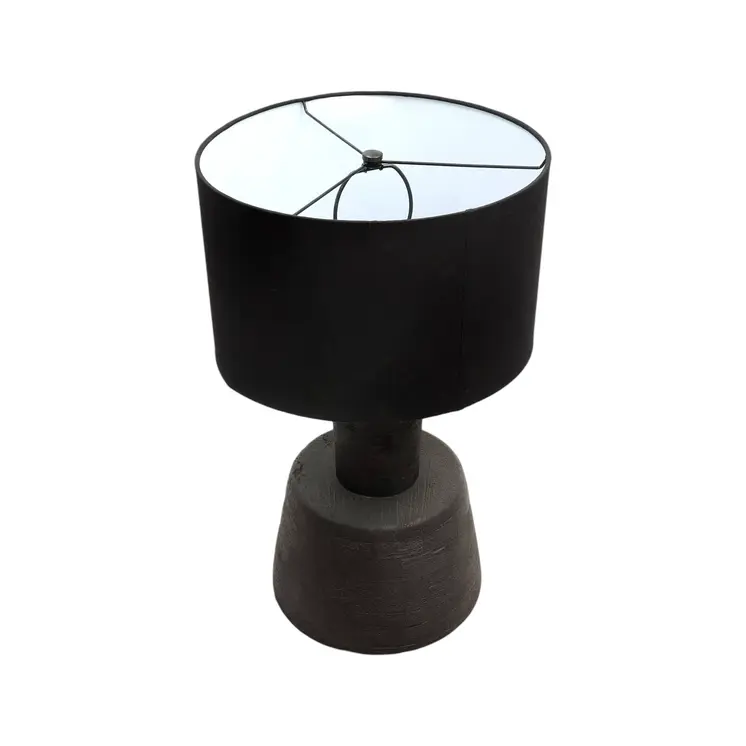 29" Distressed Black Solid Wood Urn Table Lamp With Black Drum Shade