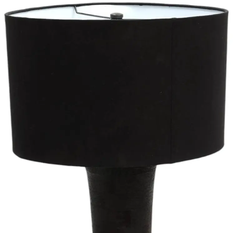 29" Distressed Black Solid Wood Urn Table Lamp With Black Drum Shade