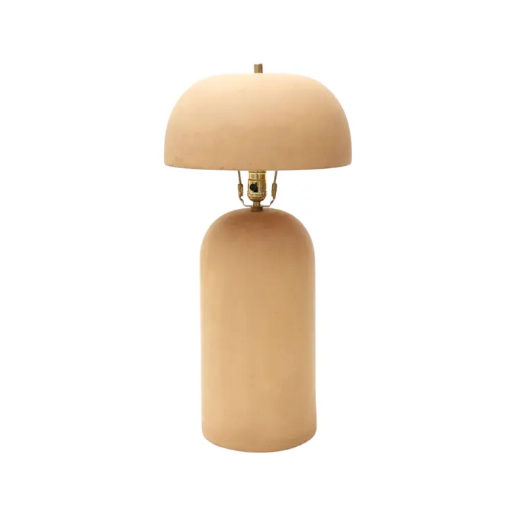 25" Distressed Beige Ceramic Table Lamp With Beige Drum Shade