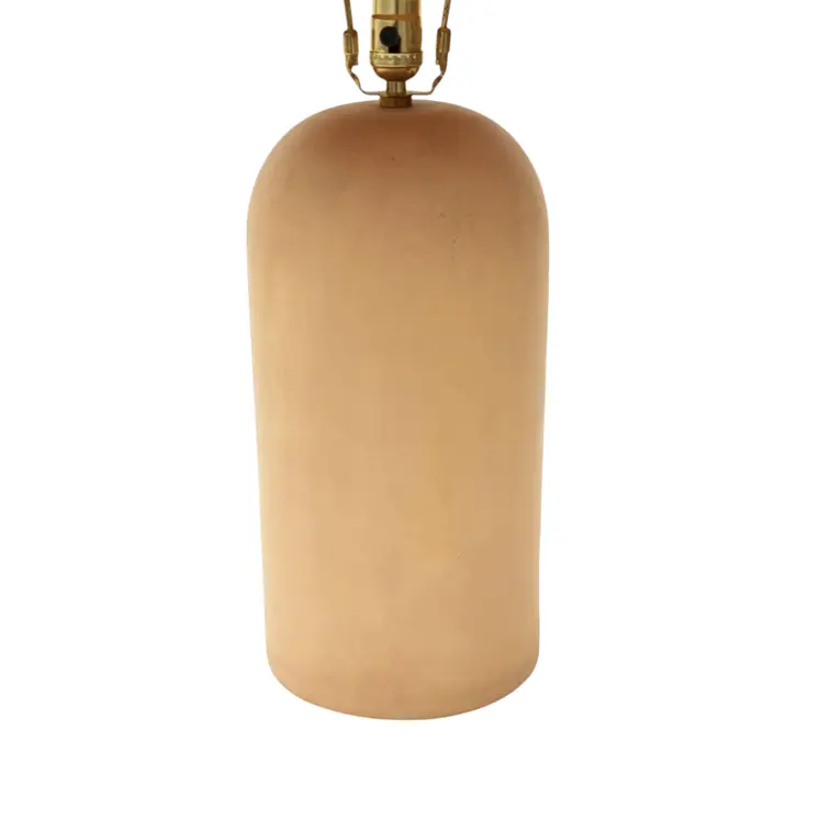 25" Distressed Beige Ceramic Table Lamp With Beige Drum Shade
