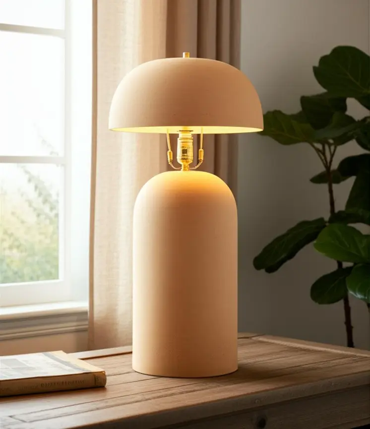 25" Distressed Beige Ceramic Table Lamp With Beige Drum Shade