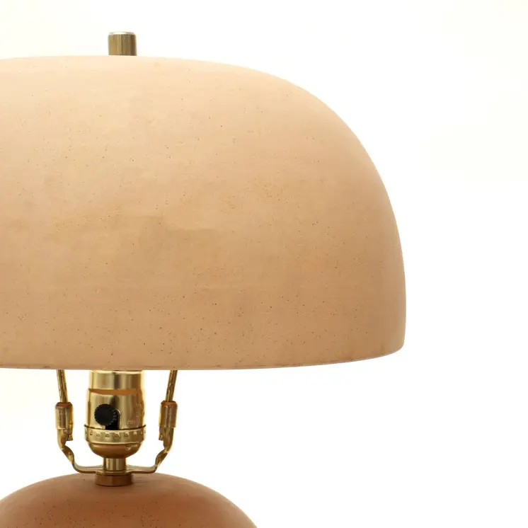 25" Distressed Beige Ceramic Table Lamp With Beige Drum Shade