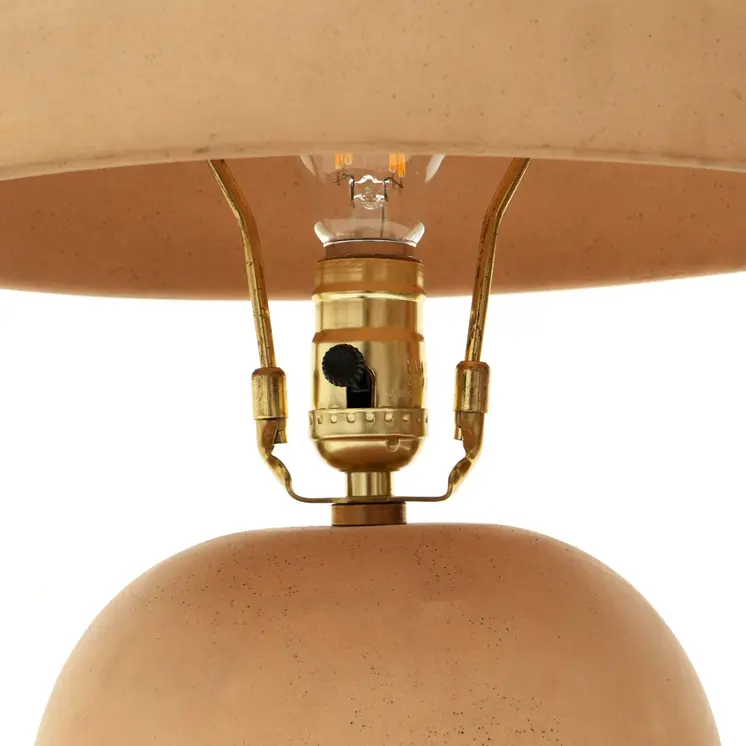 25" Distressed Beige Ceramic Table Lamp With Beige Drum Shade