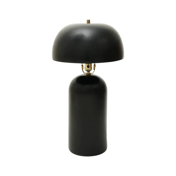 23" Distressed Black Ceramic Table Lamp With Black Drum Shade