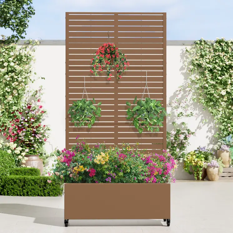 35" Brown Metal Indoor Outdoor Rectangular Planter Box