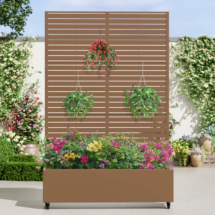 47" Brown Metal Indoor Outdoor Rectangular Planter Box