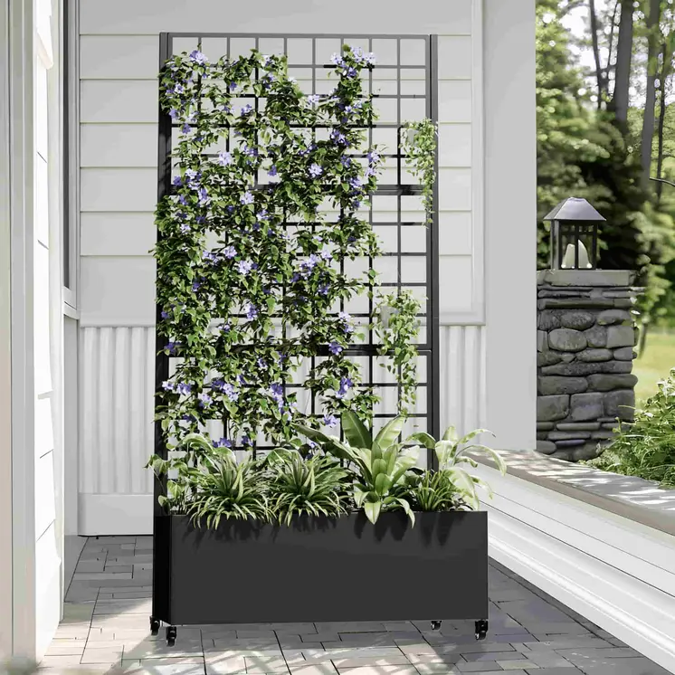 35" Black Metal Indoor Outdoor Rectangular Planter Box