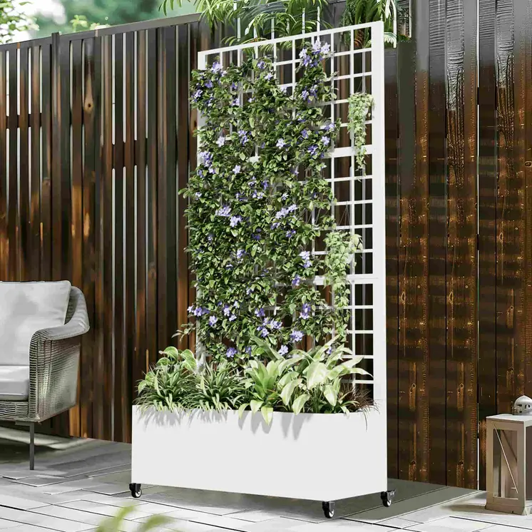 35" White Metal Indoor Outdoor Rectangular Planter Box
