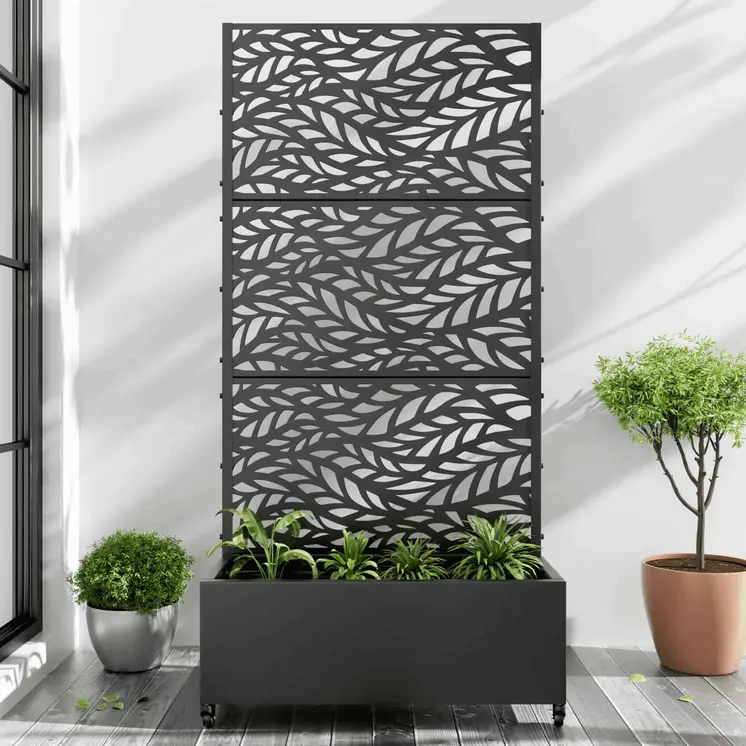 35" Black Metal Indoor Outdoor Rectangular Planter Box