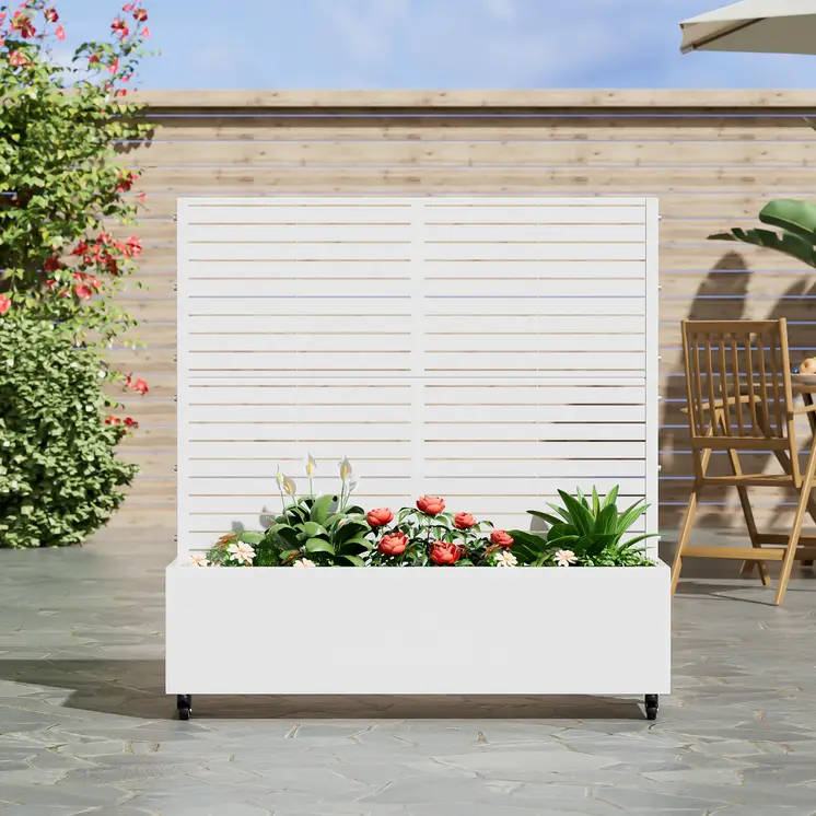 47" White Metal Indoor Outdoor Rectangular Planter Box