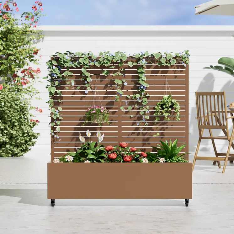 47" Brown Metal Indoor Outdoor Rectangular Planter Box