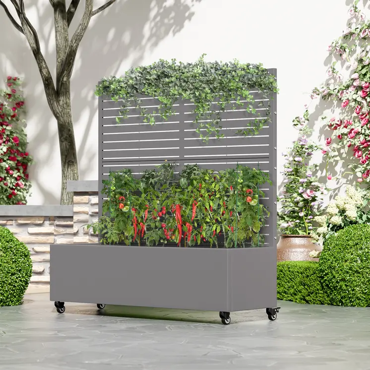 47" Gray Metal Indoor Outdoor Rectangular Planter Box
