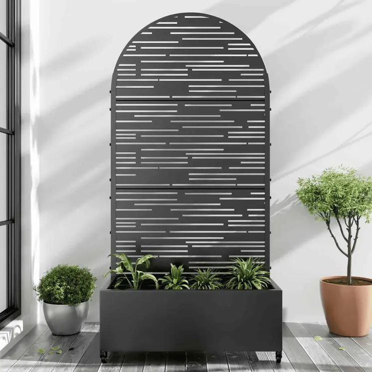 35" Black Metal Indoor Outdoor Rectangular Planter Box