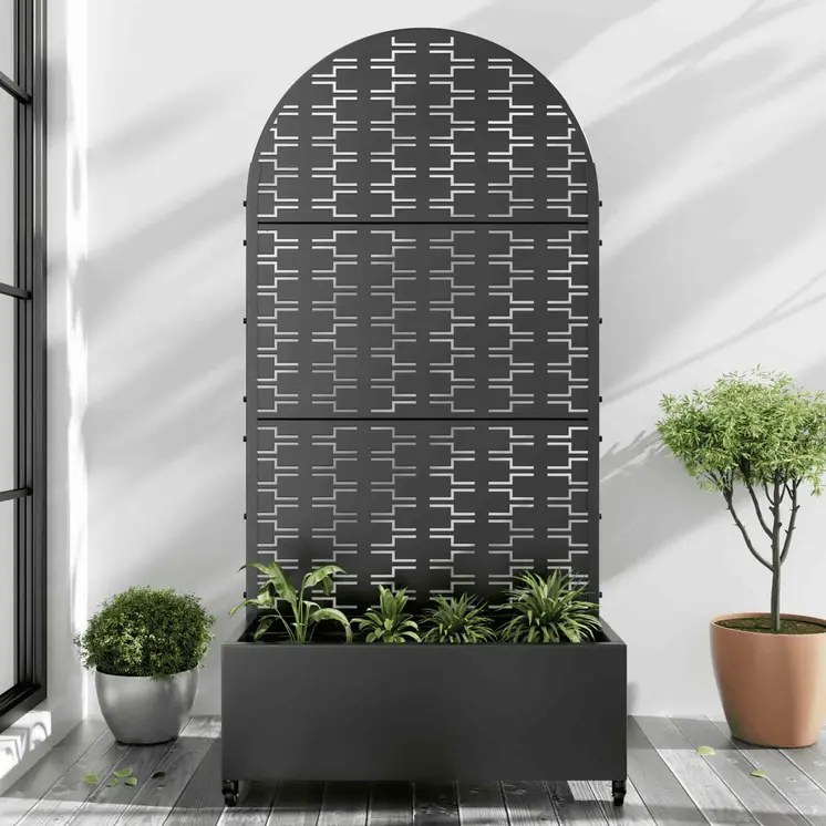 35" Black Metal Indoor Outdoor Rectangular Planter Box