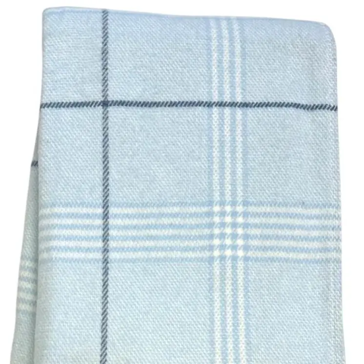 50" X 67" Sky Blue And White Plaid Cotton Blend Woven Throw Blanket with Fringe