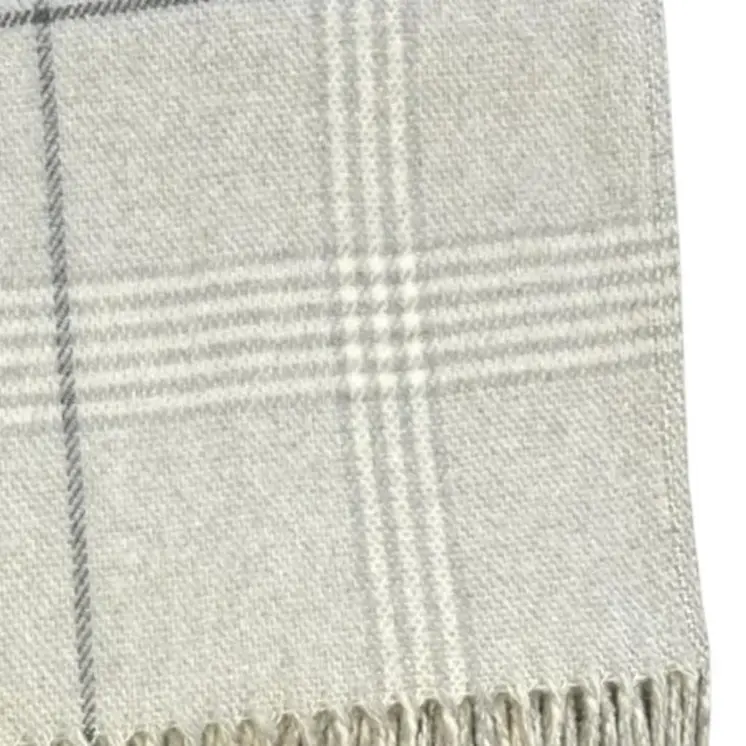 50" X 67" Sand And White Cotton Blend Woven Plaid Throw Blanket with Fringe