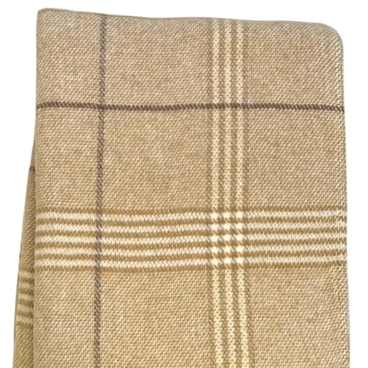 50" X 67" Stone And White Cotton Blend Woven Plaid Throw Blanket with Fringe