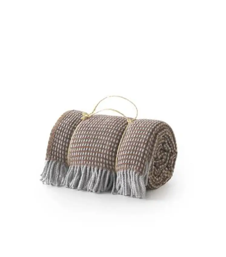 55" X 70" Chocolate And Gray Cotton Blend Woven Checkered Plush Throw Blanket with Fringe