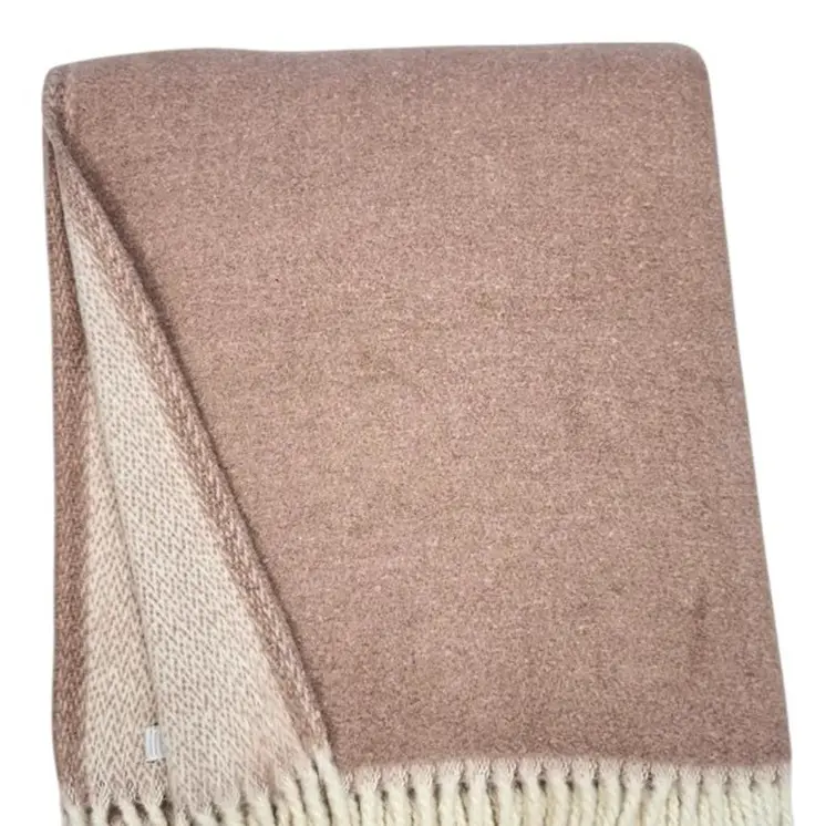 55" X 70" Dusty Rose And White Chevron Cotton Blend Woven Plush Throw Blanket with Fringe