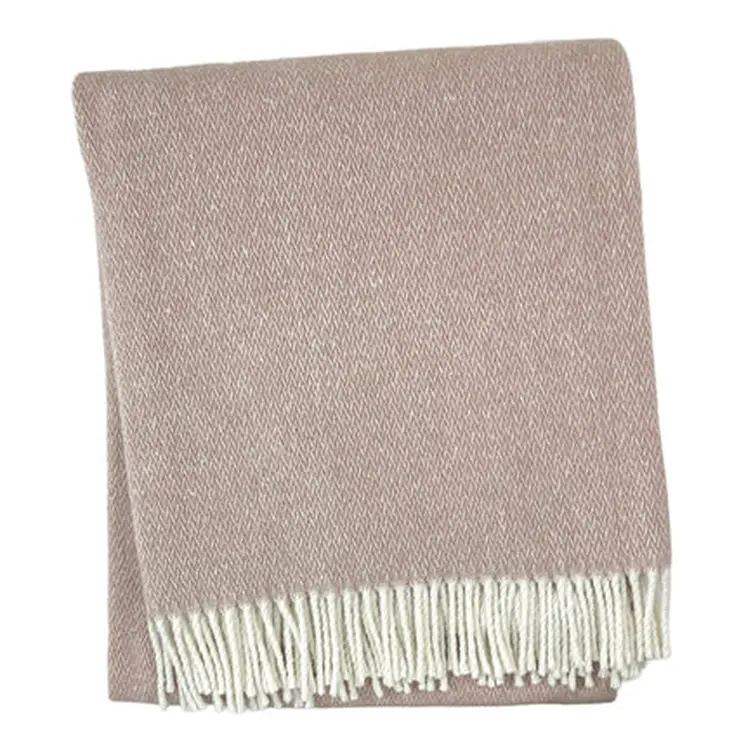 55" X 70" Dusty Rose And White Cotton Blend Woven Herringbone Plush Throw Blanket with Fringe
