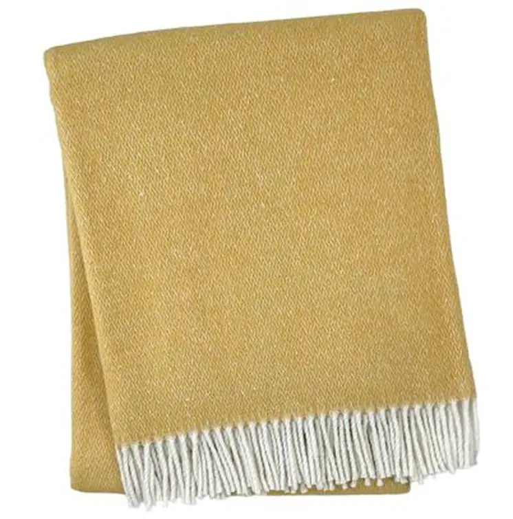 55" X 70" Gold And White Cotton Blend Woven Herringbone Plush Throw Blanket with Fringe