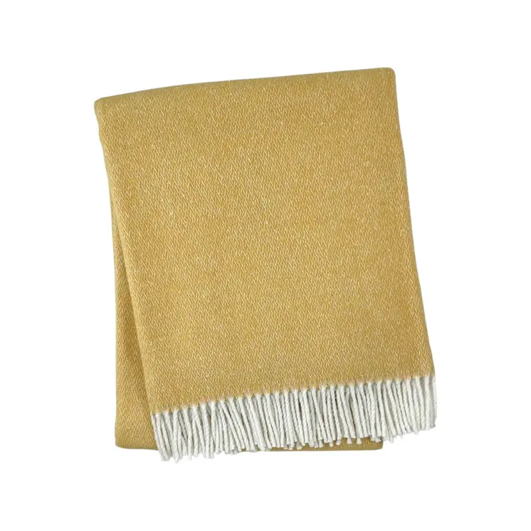 55" X 70" Gold And White Cotton Blend Woven Herringbone Plush Throw Blanket with Fringe