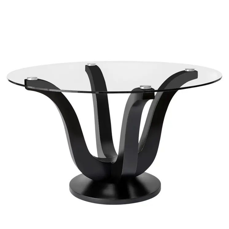 51" Clear and Black Glass and Solid Wood Pedestal Base Round Top Dining Table