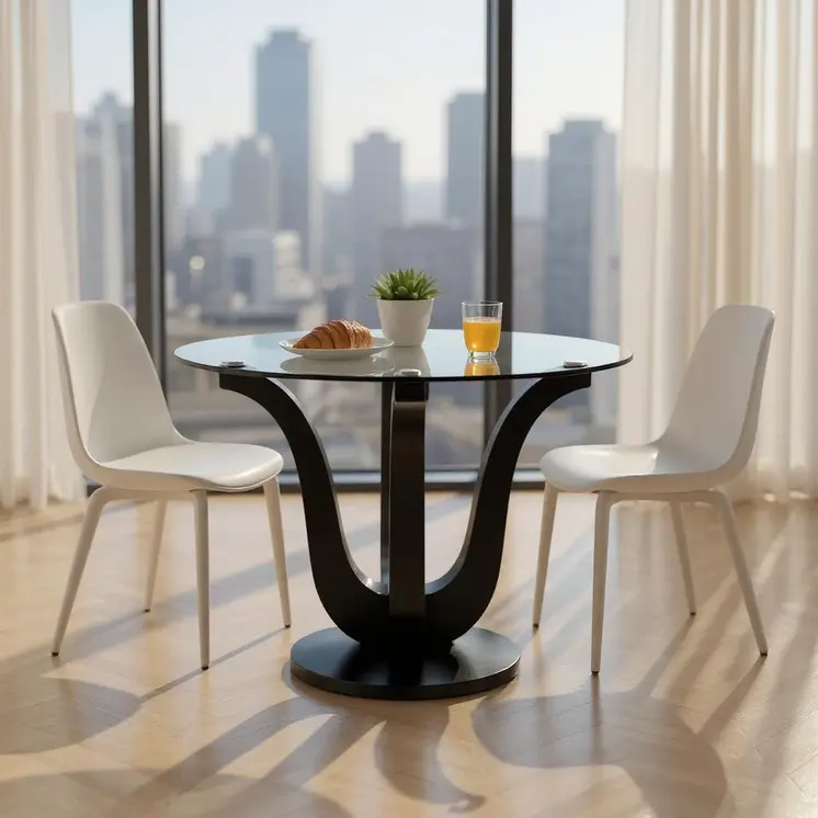 51" Clear and Black Glass and Solid Wood Pedestal Base Round Top Dining Table