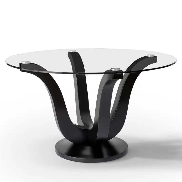 51" Clear and Black Glass and Solid Wood Pedestal Base Round Top Dining Table