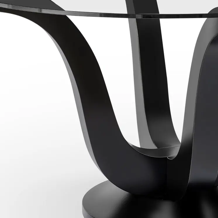 51" Clear and Black Glass and Solid Wood Pedestal Base Round Top Dining Table