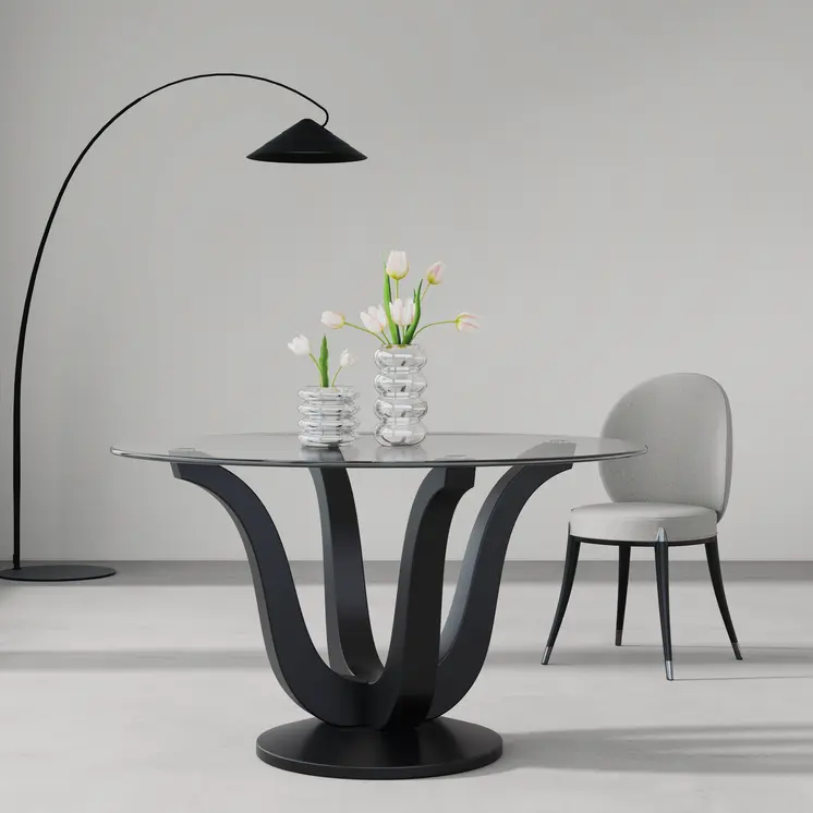 51" Clear and Black Glass and Solid Wood Pedestal Base Round Top Dining Table