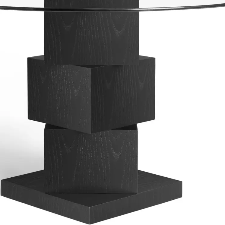 51" Clear and Black Glass and Solid Wood Pedestal Base Round Top Dining Table