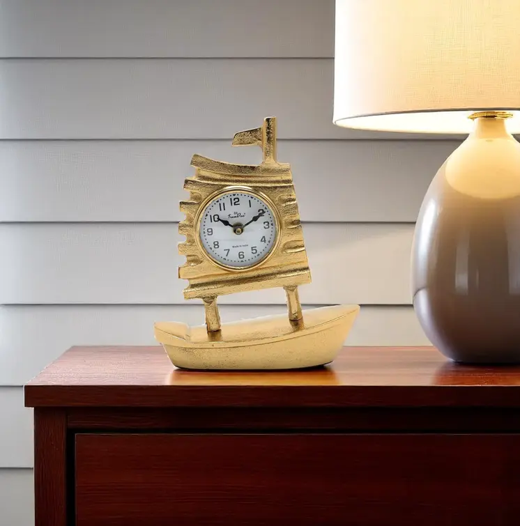 10" Gold Aluminum Sailboat Table Clock