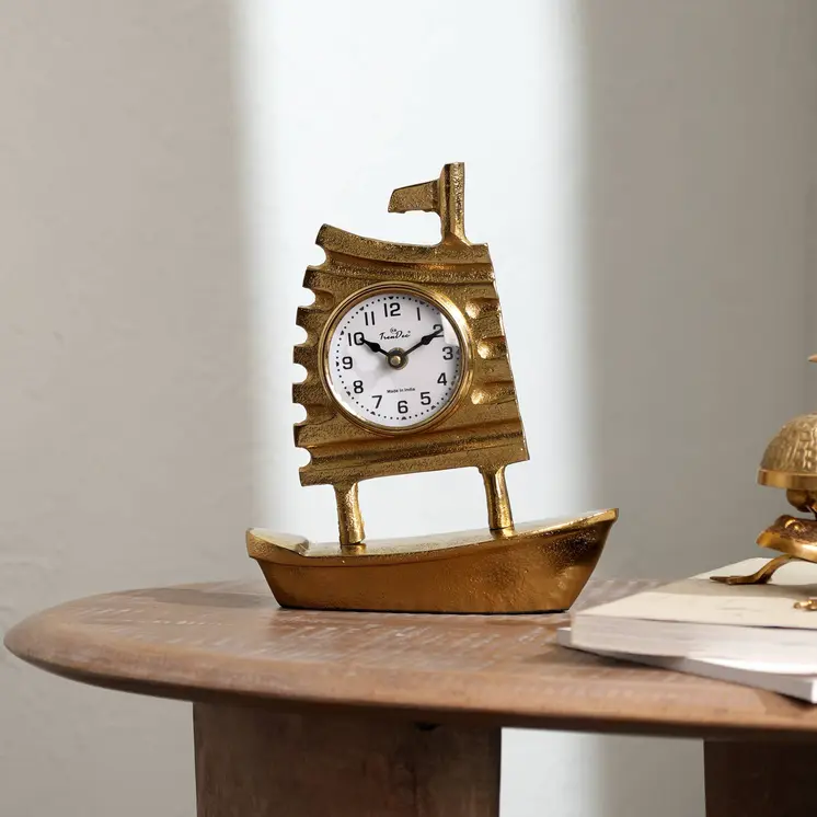 10" Gold Aluminum Sailboat Table Clock