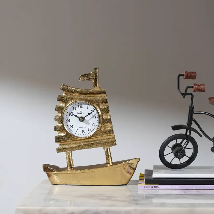 10" Gold Aluminum Sailboat Table Clock