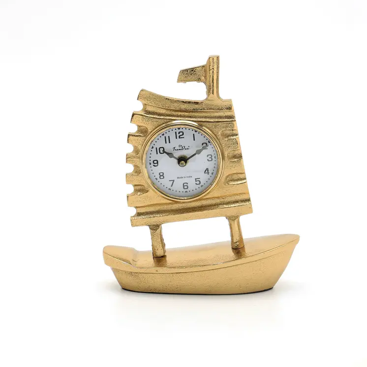 10" Gold Aluminum Sailboat Table Clock
