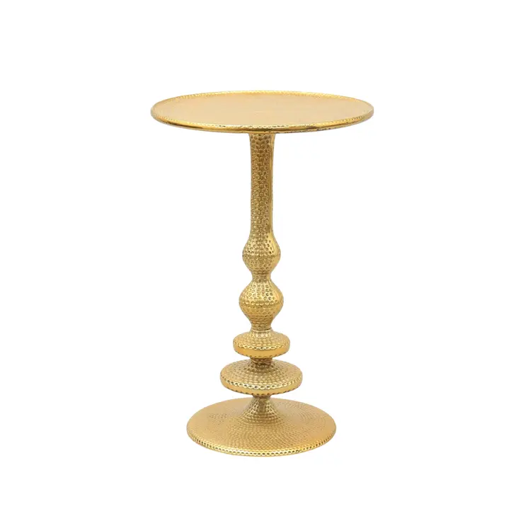 24" Antiqued Gold Aluminum Round Pedestal End Table