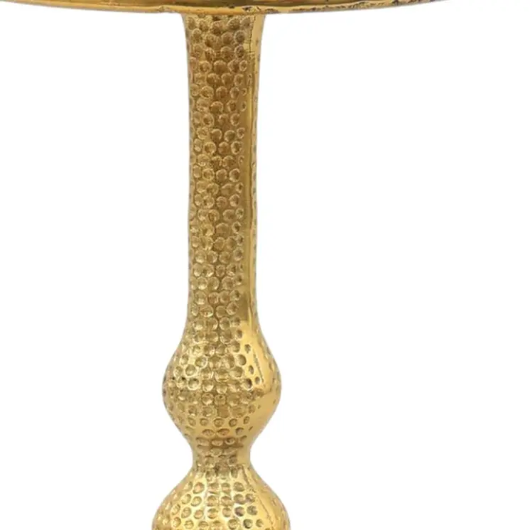 24" Antiqued Gold Aluminum Round Pedestal End Table