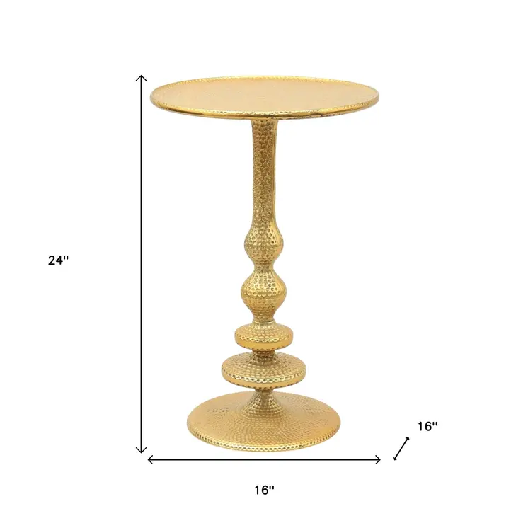 24" Antiqued Gold Aluminum Round Pedestal End Table