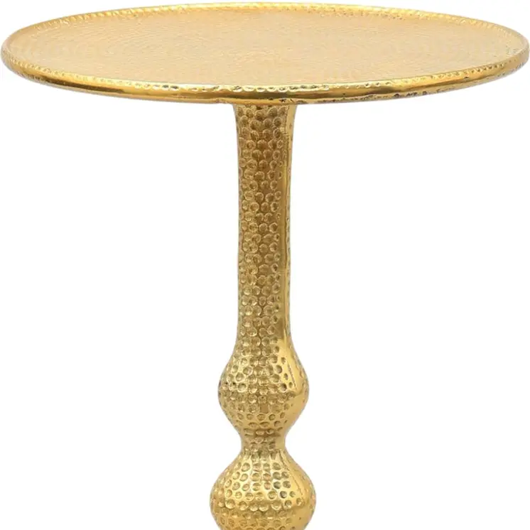 24" Antiqued Gold Aluminum Round Pedestal End Table