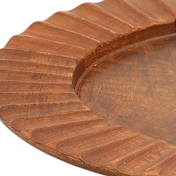 13" Brown Solid Wood Scalloped Rim Handmade Round Charger Plate