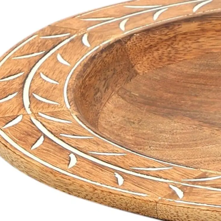 13" Brown Solid Wood Laurel Handmade Round Charger Plate