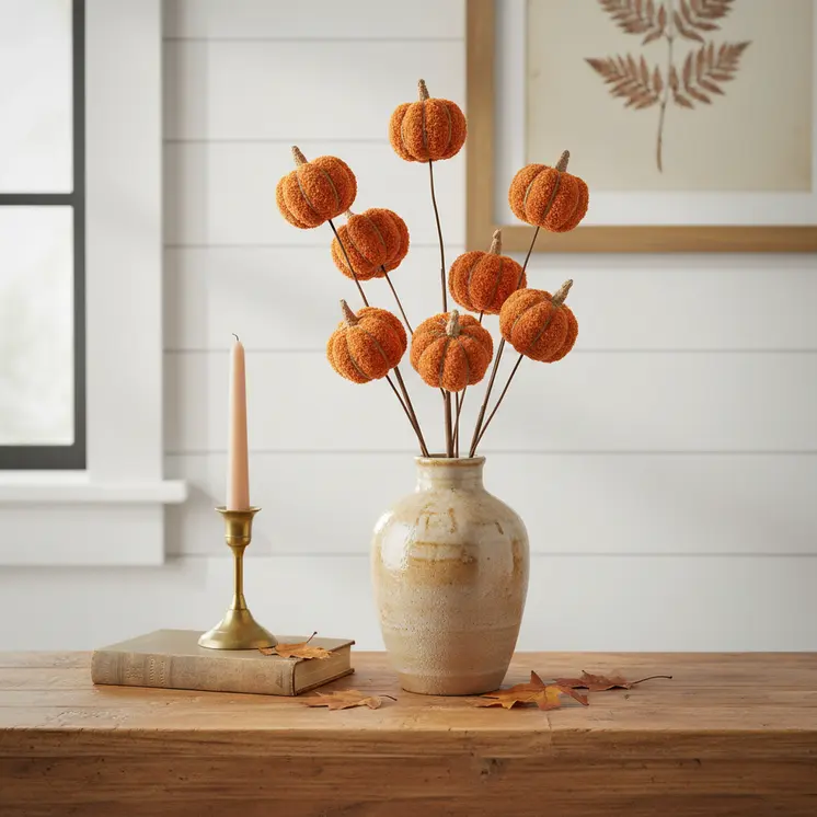 Set of Six Orange and Green Fall Mini Pumpkins Wreath Sprays
