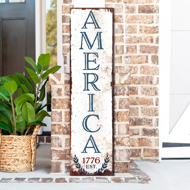 36" Red White And Blue Americana Wood Welcome Reversible Porch Sign