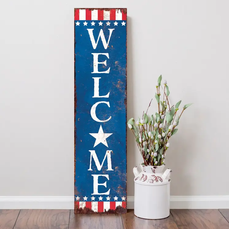 36" Red White And Blue July Fourth Wood Welcome Reversible Porch Sign